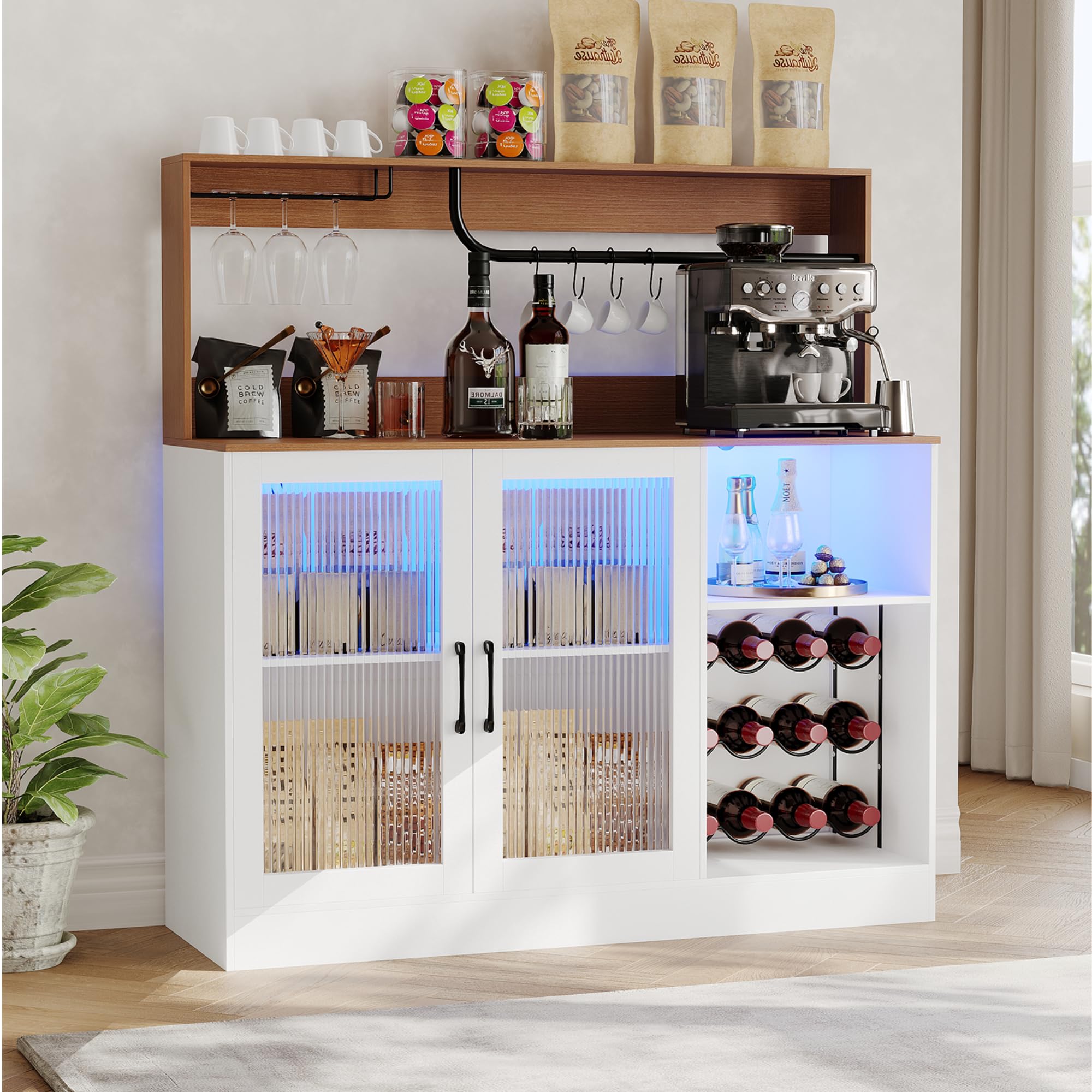 Home Bar Setup - LED 조명이 있는 와인 바 캐비닛,