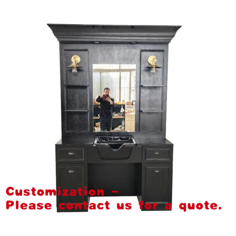 Home Barbershop - 커스텀 모던 블랙 우드 바버샵 스타일링
