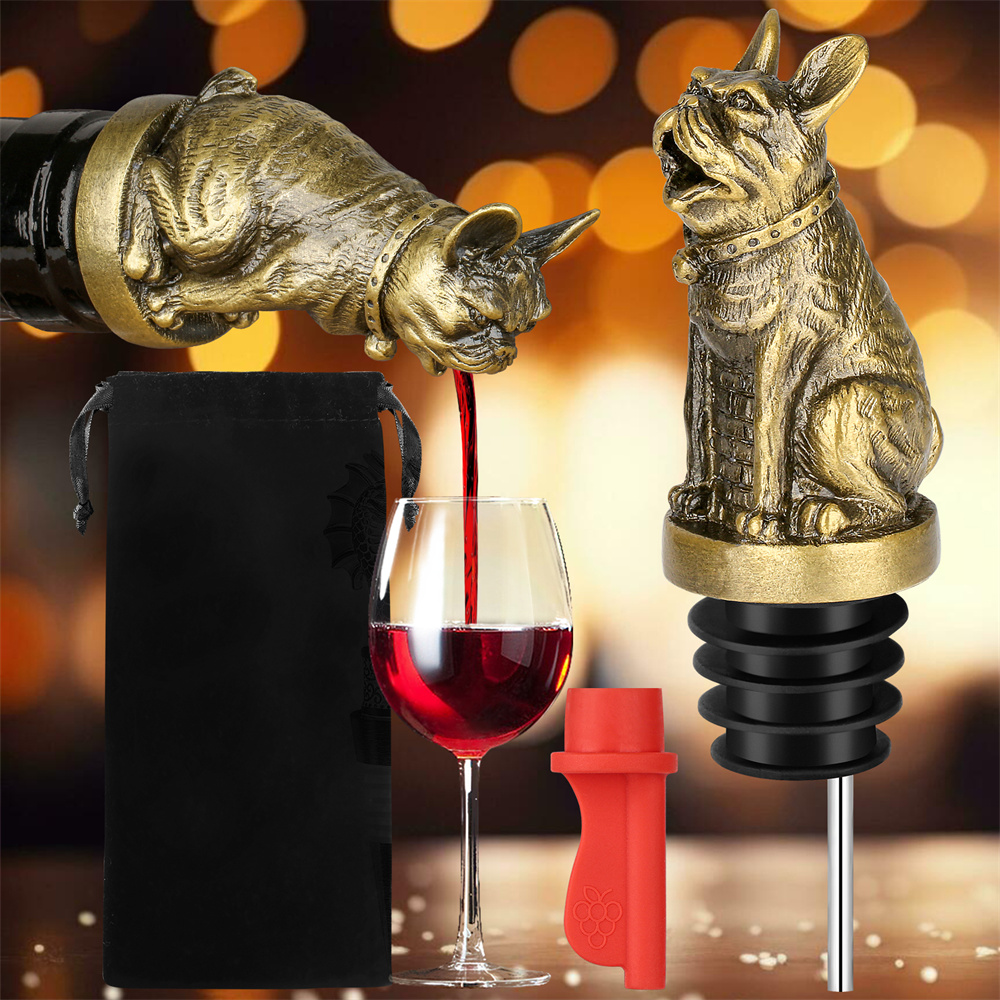 Wine Preservation Pump - 귀여운 프렌치 불독 와인 푸어 병,
