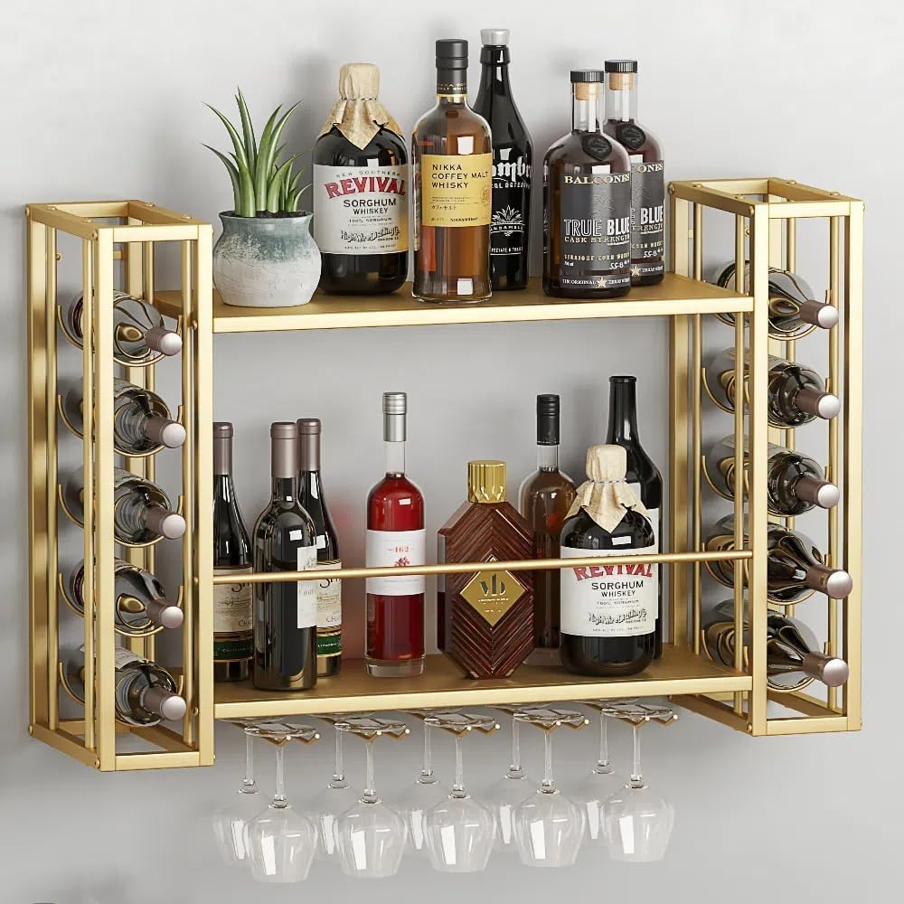 Home Bar Shelves - 벽걸이형 와인랙, 와인잔걸이가 있는 벽걸이형 와인랙,