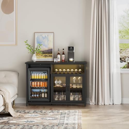 미니 냉장고 공간이 있는 와인 바 캐비닛, 블랙 커피  - Home Bar Setup 리뷰 및 가격