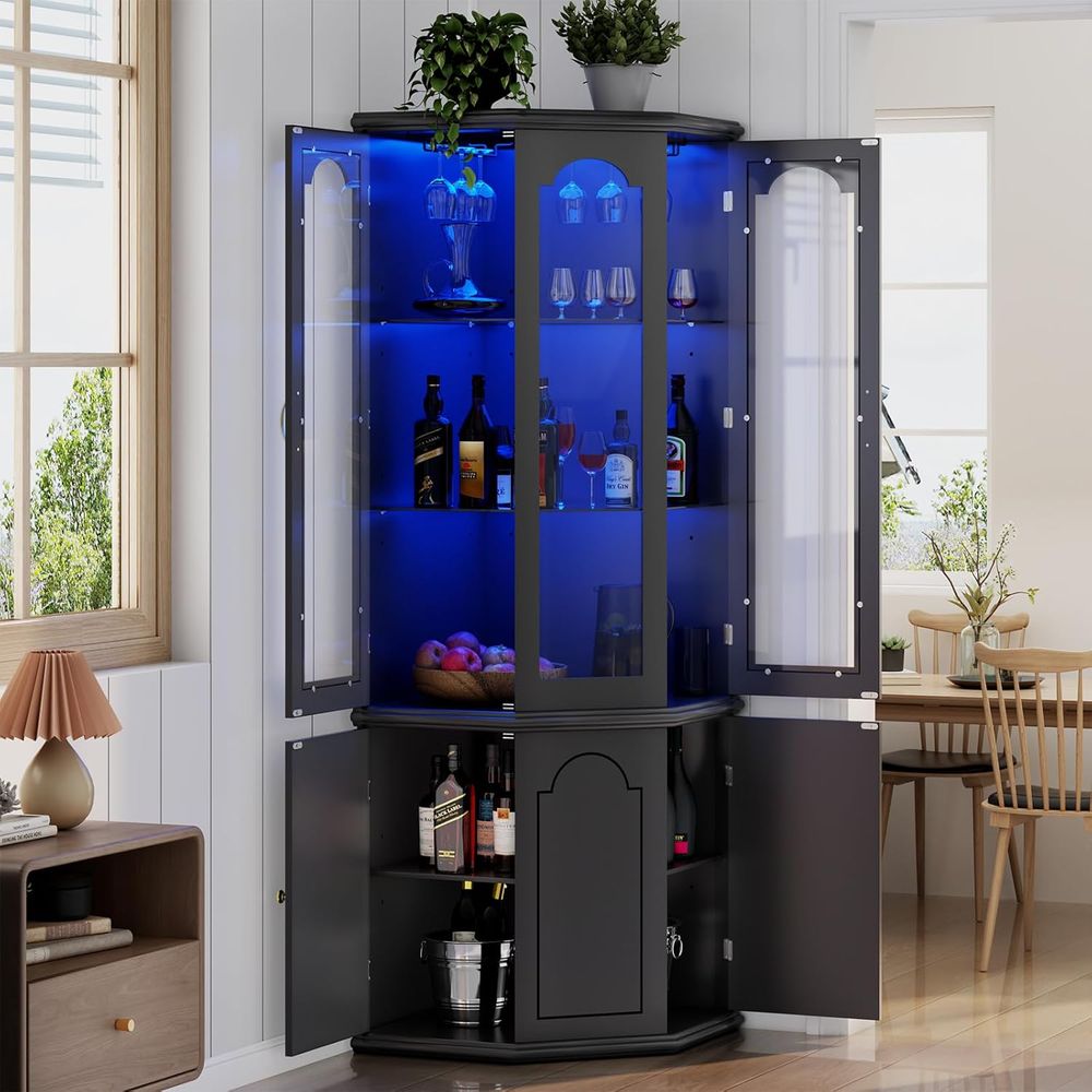 강화유리 도어가 있는 조명이 있는 바 캐비닛, 높이가  - Home Bar And Cabinet 리뷰 및 가격